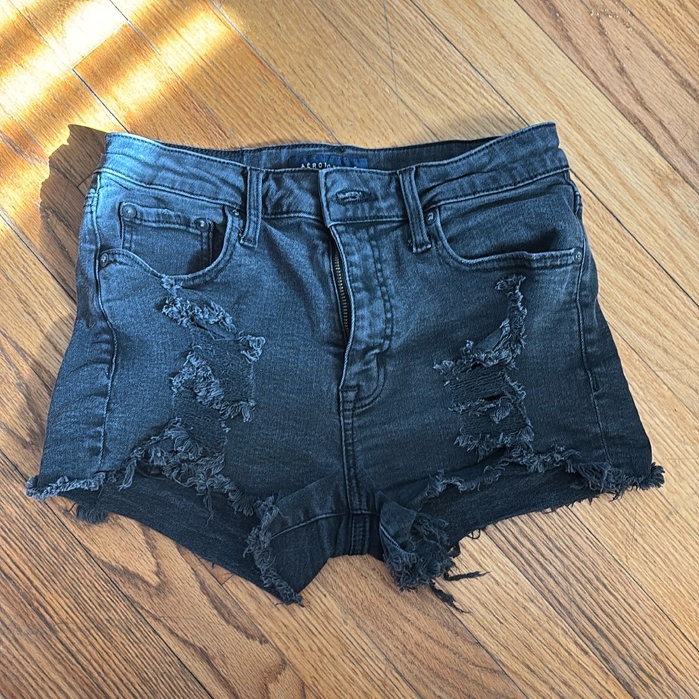 Black Distressed Denim Shorts
